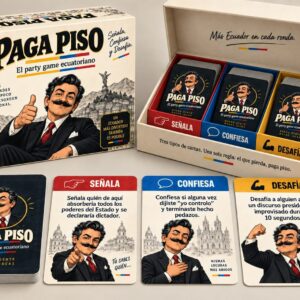 Caja abierta de Paga Piso con los tres mazos de cartas